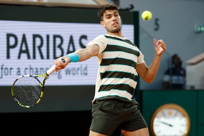 Carlos Alcaraz durante el partido de cuartos de final ante Tommy Paul.