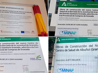 Varios carteles promocionales de proyectos de la Junta de Andalucía, fotografías cedidas.