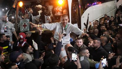 Zakaria Zubeidi arrives in Ramallah on Thursday.