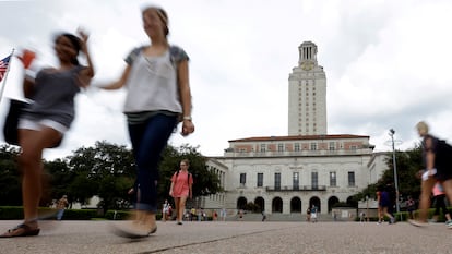Students at the campus of the University of Texas at Austin.