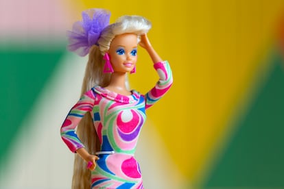 The Totally Hair Barbie from 1992, the best-selling model of all time, on display in London.