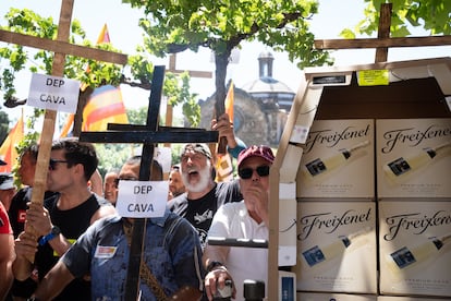 Concentración de los trabajadores de Freixenet ante el Parlament contra el ERE.