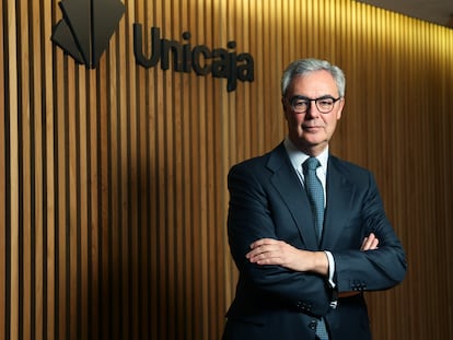 El presidente de Unicaja, José Sevilla, en la sede de la compañía en Madrid.