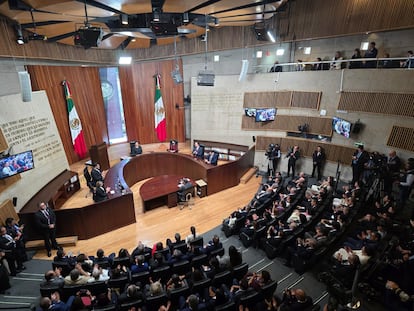 Aspecto de la sesión solemne del Tribunal Electoral del Poder Judicial de la Federación, el 15 de agosto 2024.